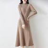 Women's Mid-length Knitted Dress Solid-color Casual Knee-length Sweater Dress Stylish Long Pullover for Autumn and Winter