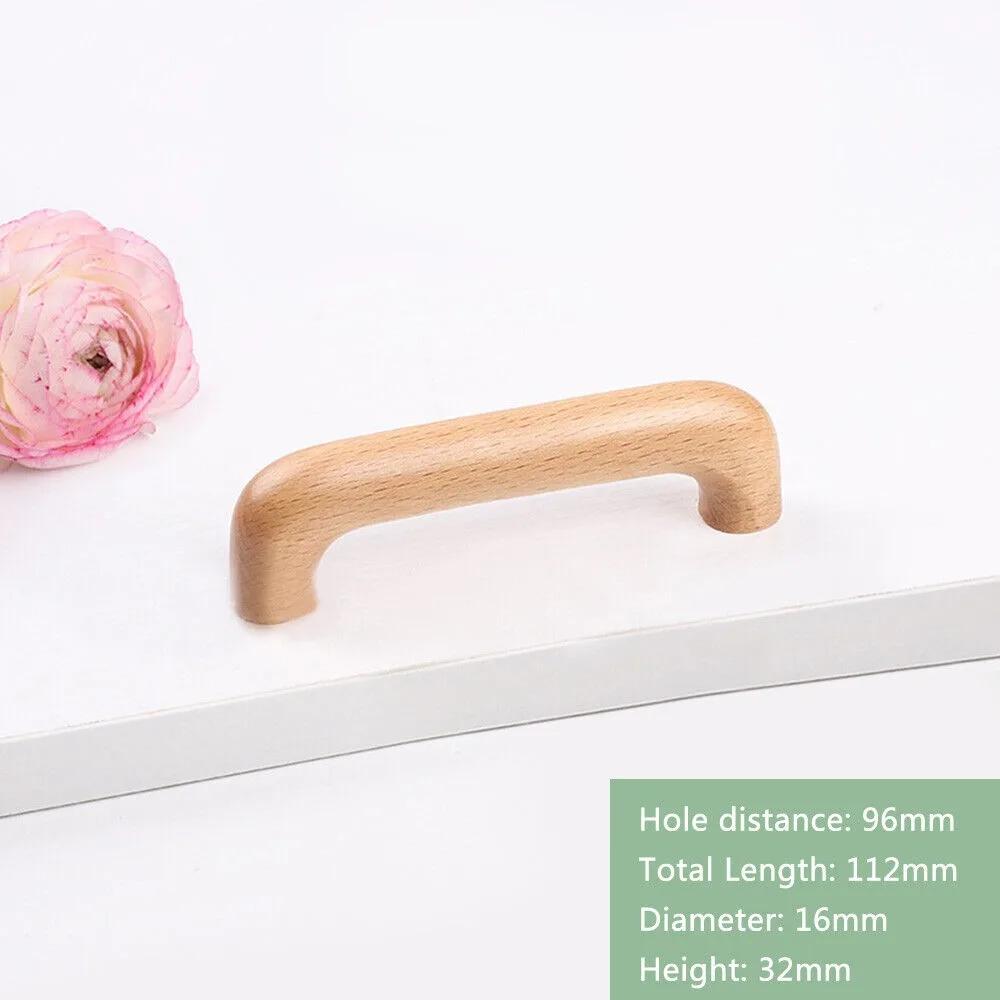 Dřevěná rukojeť nábytku Knoflík zásuvky Dveřní úchyt skříně šatní skříně Jednoduchý/dvojitý otvor Rukojeť z bukového dřeva Odolný domácí kování