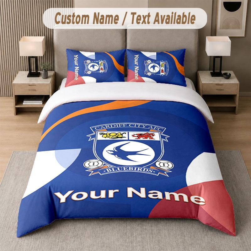 Custom Bedding Set Cardiff City Pattern, Print Name Text 1 Duvet Cover Plus 2 Pillowcases Home Textile