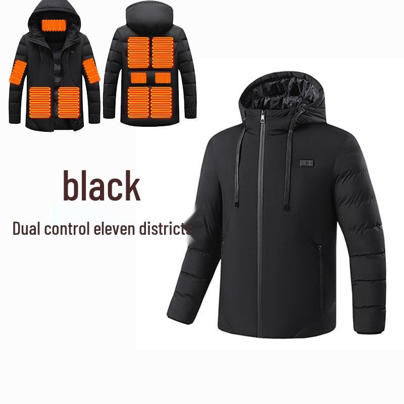Men's Smart Heated Winter Jacket with Hood - Warm, Constant Temperature, Cold-Proof Cotton Coat