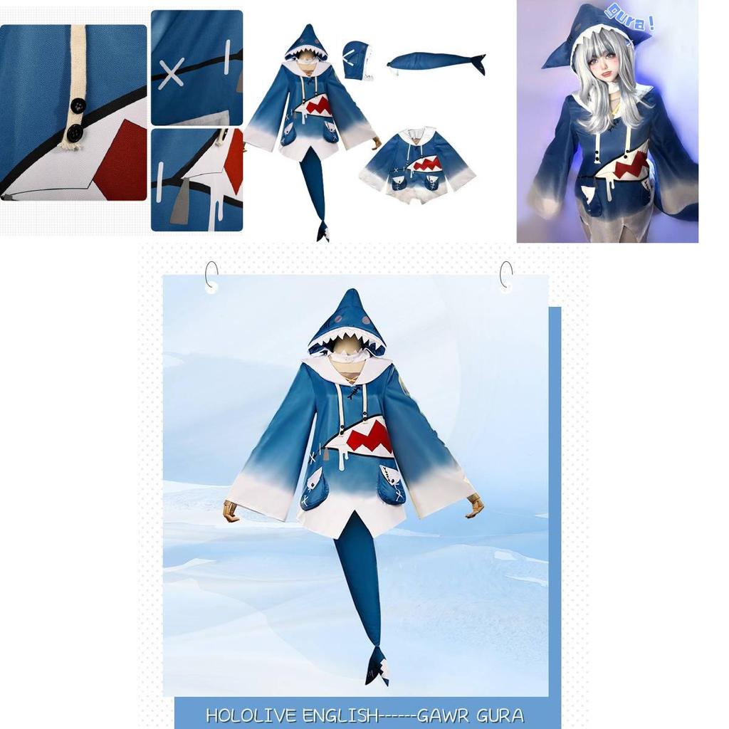 Holen Sie sich das Hololive Gawr Gura Cosplay Kostüm Haifisch Jacke Outfit Mit Fischschwanz Rollenspiel