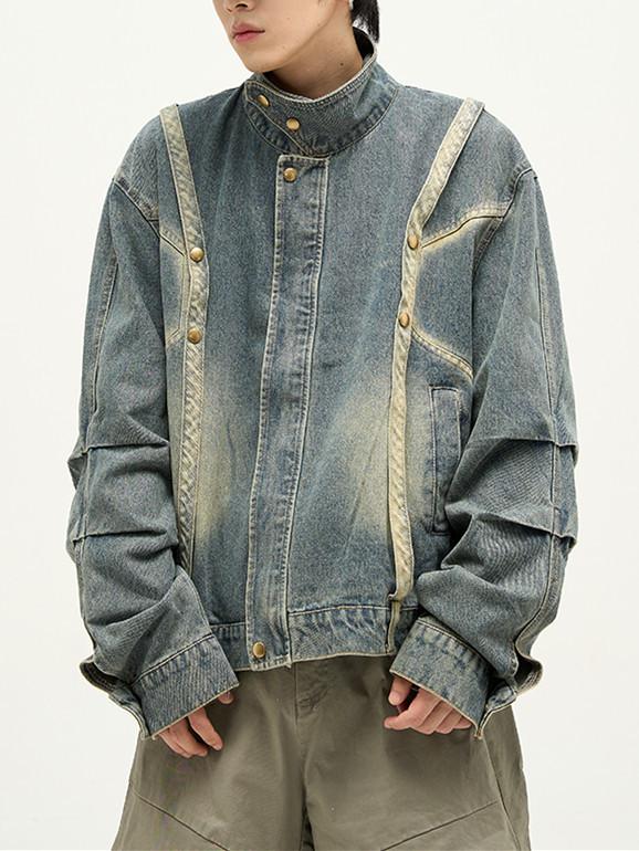 Men's Retro Patchwork Denim Jacket - Loose Fit, Casual Versatile Design for Spring and Autumn