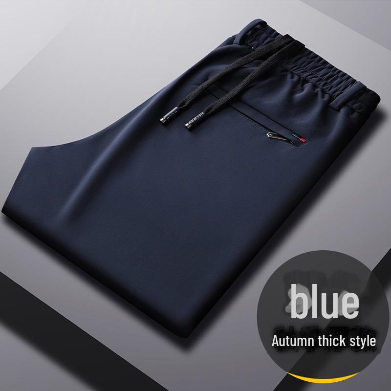 

Мужские повседневные брюки из эластичного утолщенного бархата - эластичный пояс, прямые деловые брюки, теплые спортивные брюки для осени и зимы 4xl темно-синий