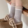 Wool Socks Children'S Color Matching Stacking Socks Season Velvet Thickened Warm Confinement Socks Contrasting Color Retro Medium Tube Socks Women