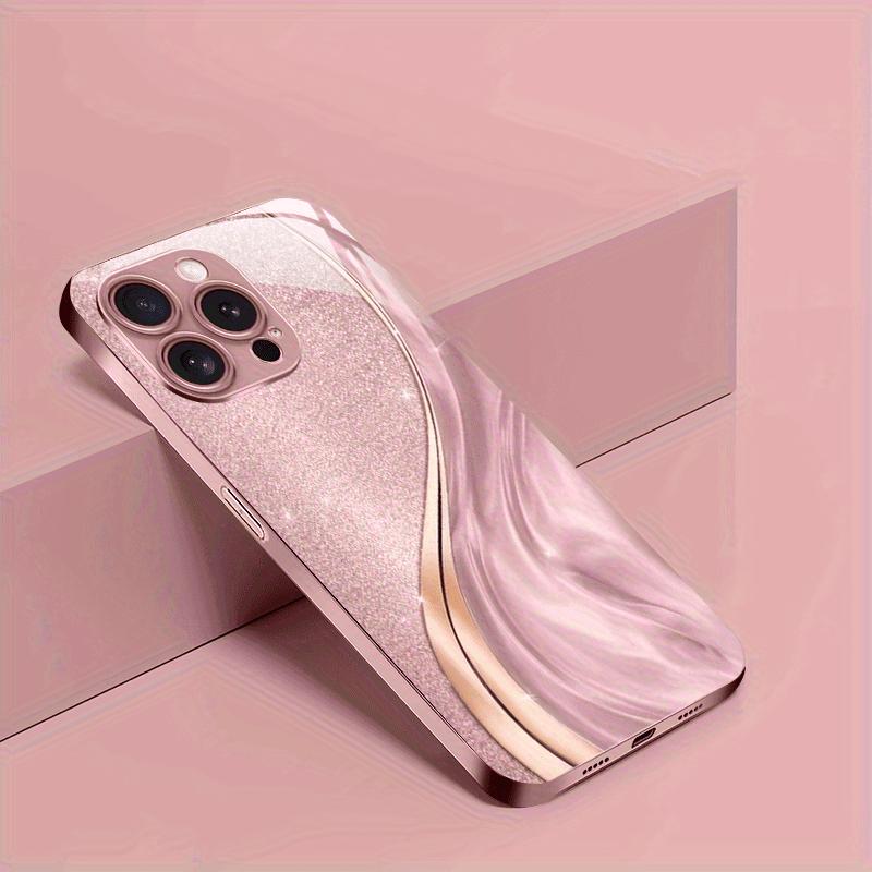 Pink crystal flowing sand pattern design glass phone case suitable for iPhone 17 16 15 14 13 12 11Pro/Max/Plus scratch resistant