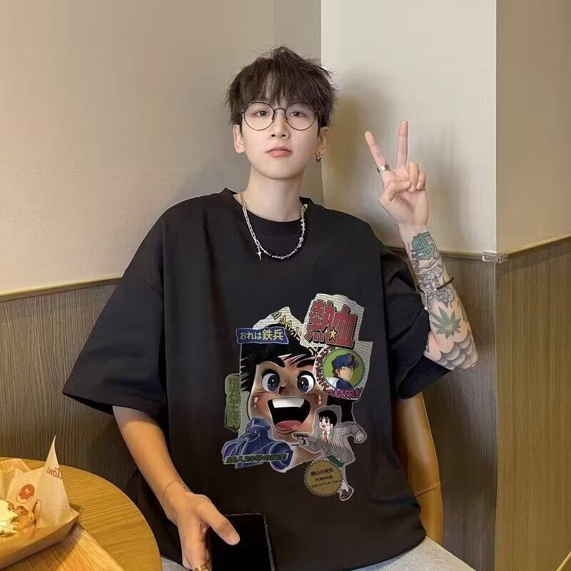 Tricou cu mâneci scurte imprimat cu litere la modă, cu gât rotund, pentru vară, în top casual