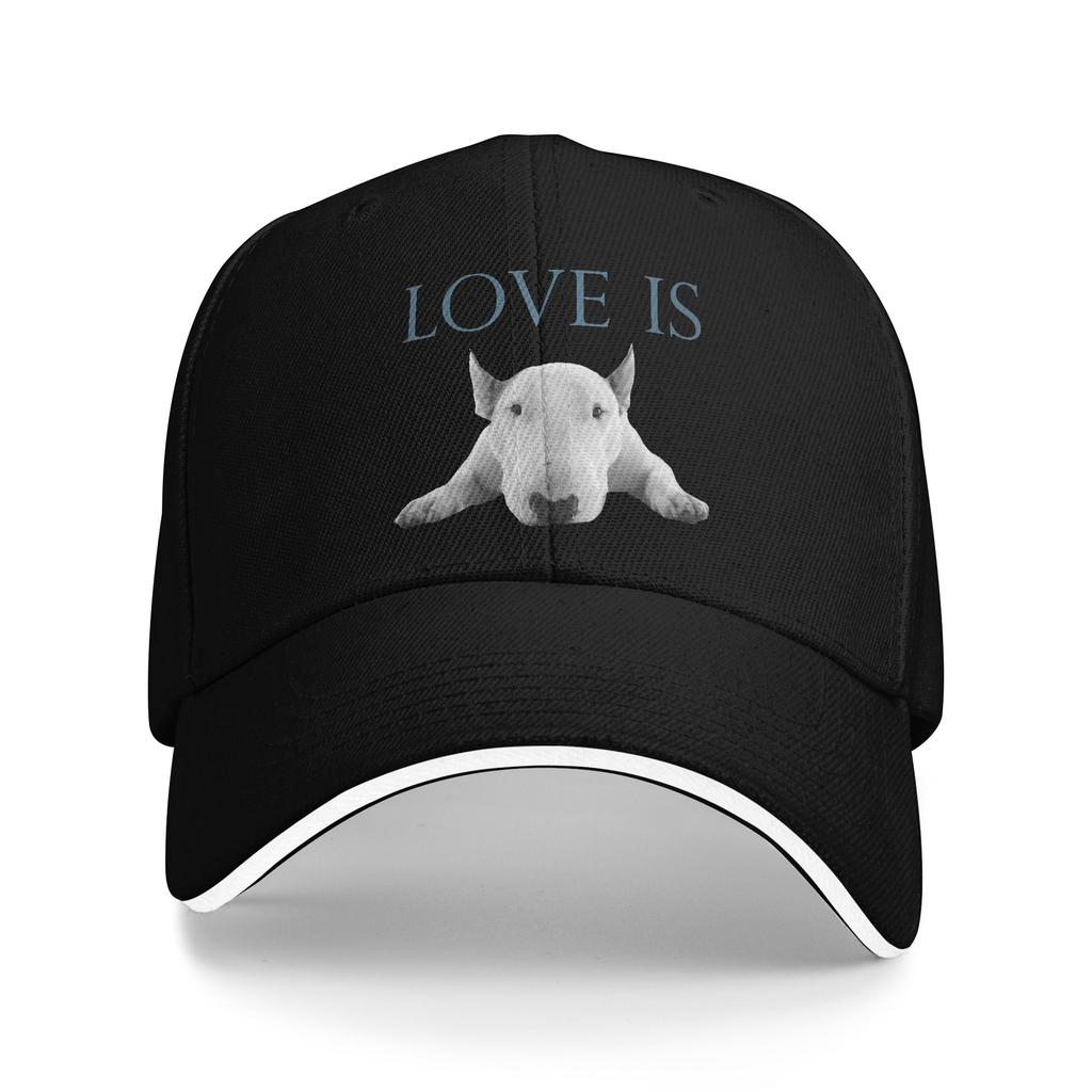 Love is Bull Terrier Dog Baseball Caps Fashion Sandwich Hats Unisex Style Polyester Sun Hat Outdoor