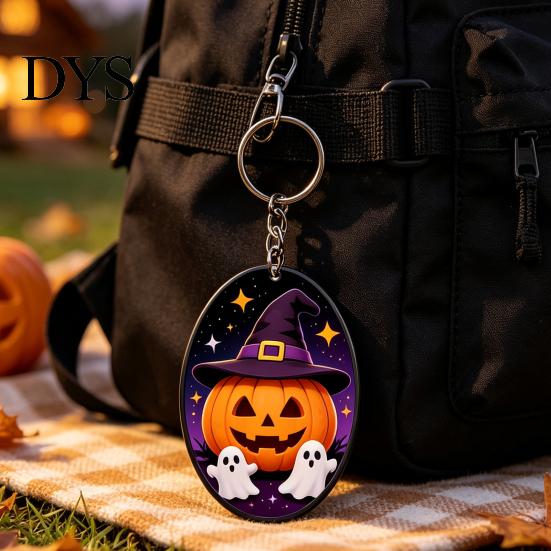 Backpack Hanging Decor Halloween Acrylic Ghost Pumpkin Keychain, Cartoon Car Key Keychain Ring Pendant, Decorative Charm Accessory for Handbags