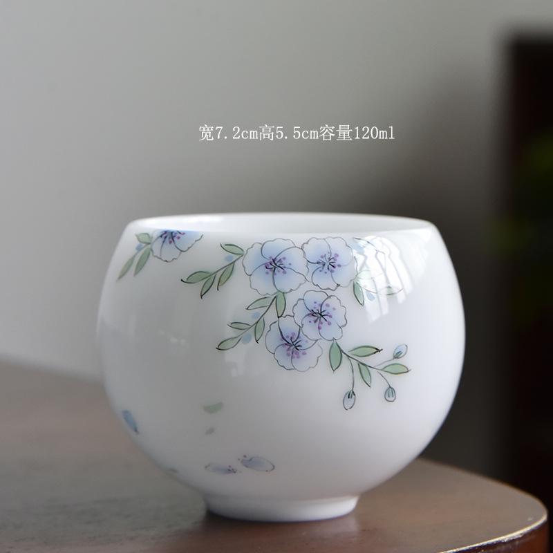 120 ml Teetasse aus Eissamen-Schafsfett-Jade-Porzellan, handbemalte Blumen-Meistertasse, Zen-Meditations-Presstasse, Chazhan-Kung-Fu-Teeservice