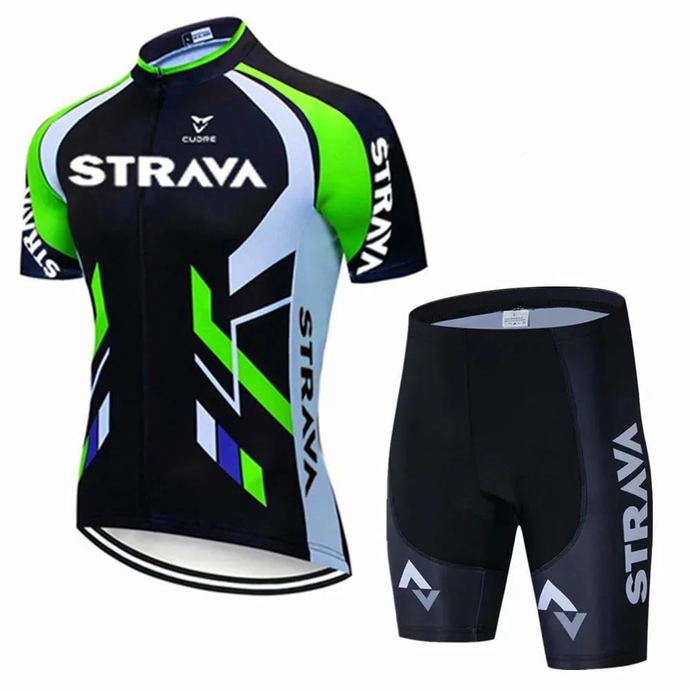 Strava Bicycles Cycling Jersey Set MTB Mens Cycling Maillot Summer Cycle T-Shirt Bib Shorts Suit Triathlon Mountain Bike Clothes