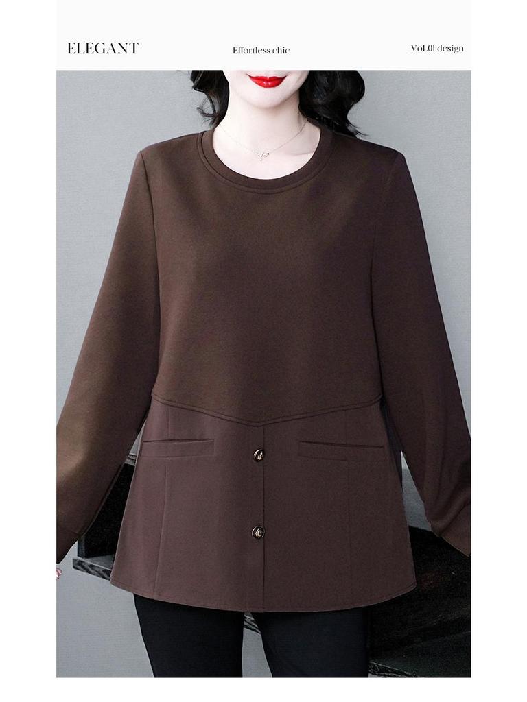 Plus Size Crew Neck Sweatshirt for Spring/Summer - Casual Fashion for Middle-Aged Women.