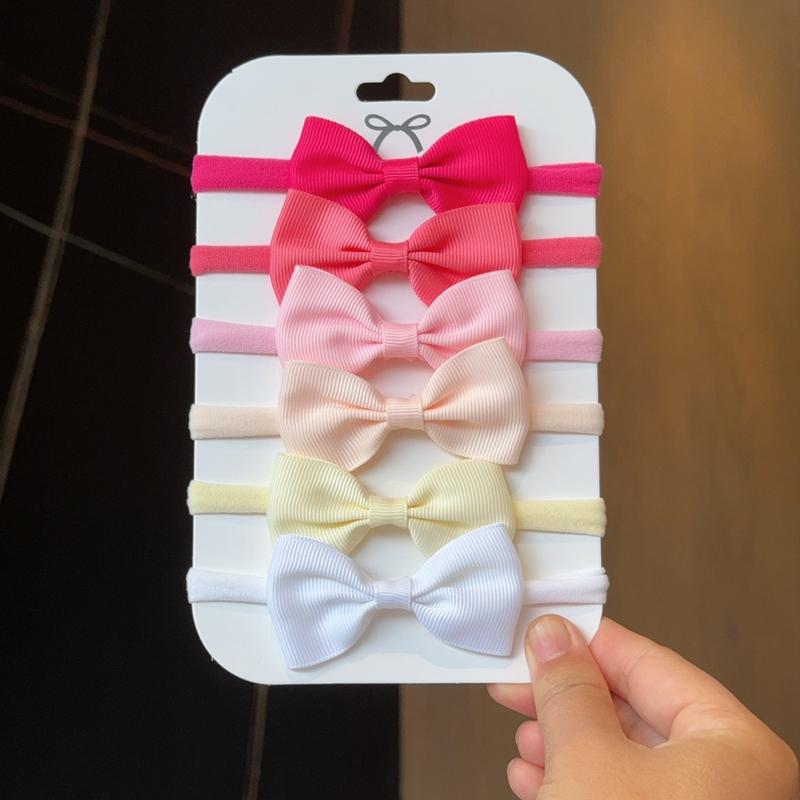 6Pcs/Set Solid Color Kids Headwear Elastic Hair Bands for Baby Cute Ribbon Bowknot Headband Infant Girls Hair Accessories