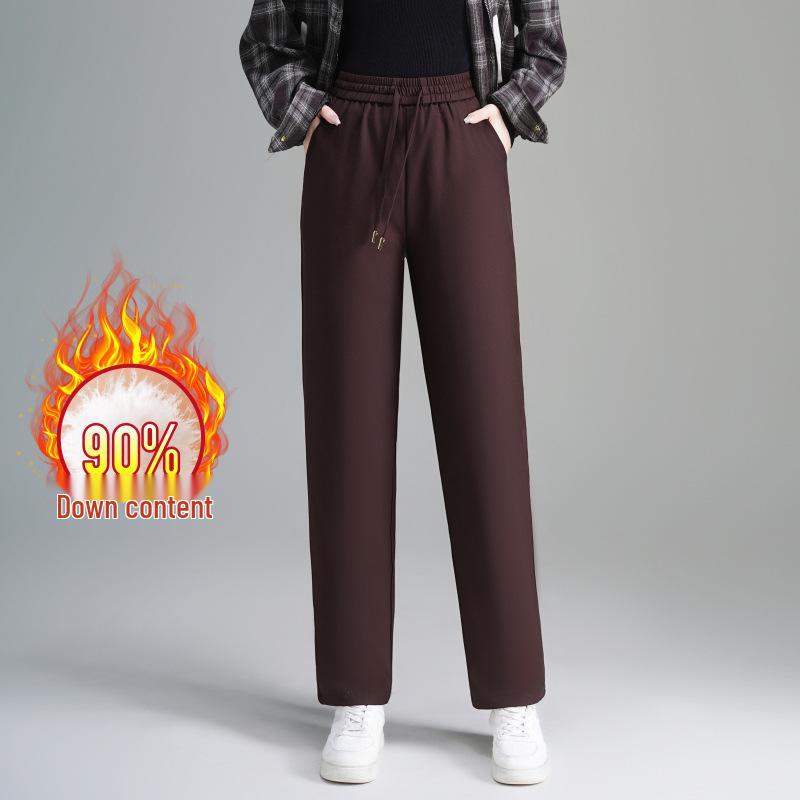2025 New Style High Waist Slimming Winter Down Pants for Women: Thickened, Straight Leg, Warm Pants for Middle-Aged and Elderly