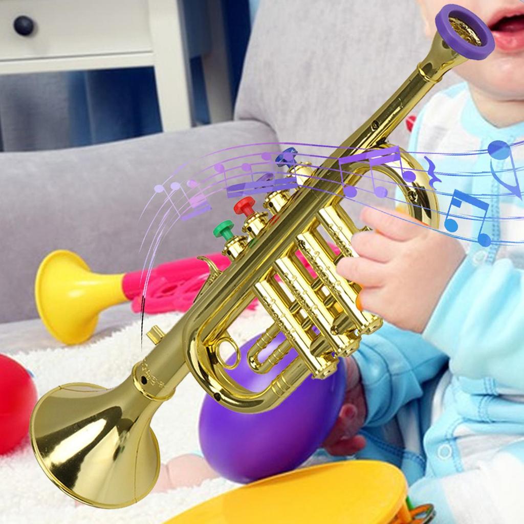 Kids Trumpet Children's Preschool Music Inspire Toys Horn Musical Instrument with 4 Color Keys Fun Music Toy for Children