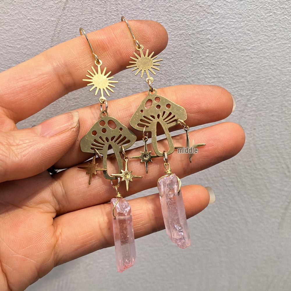 Electroplated Crystal Mushroom Copper Halloween Earrings