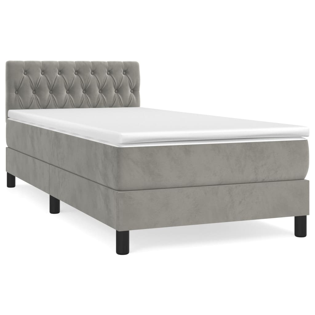 Box Spring Bed with Mattress Light Grey 90 x 190 cm Velvet