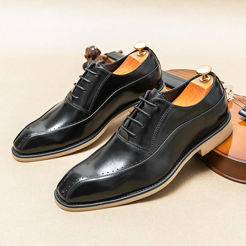 Fashion Formal Business Leather Flats Elegantes Mens Oxford Shoes Wedding Party Dress Shoes New Fashion Pointed Office Male Brogue Shoes