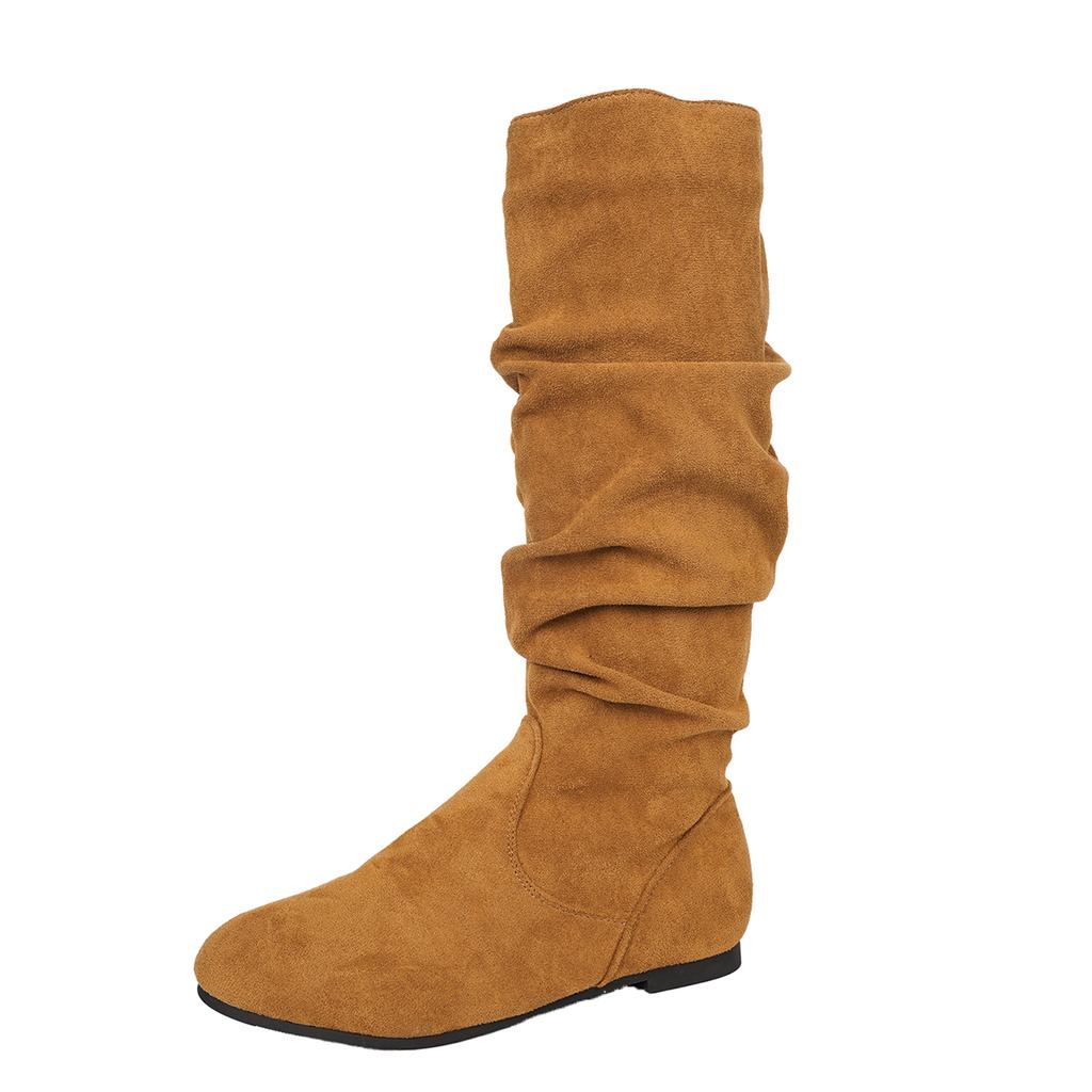 High Stack Boots Autumn New Pointed Toe Side Zipper Soft Sole Non-Slip Wear-Resistant Pleated Low Heel Shoes