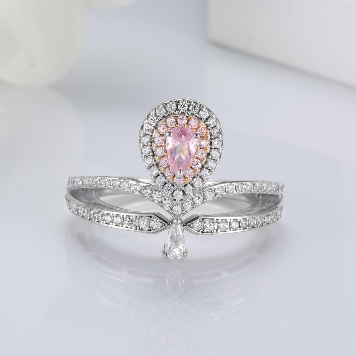 

S925 Sterling Silver Women s Pink Diamond Teardrop Ring - Stylish & Versatile Size 9