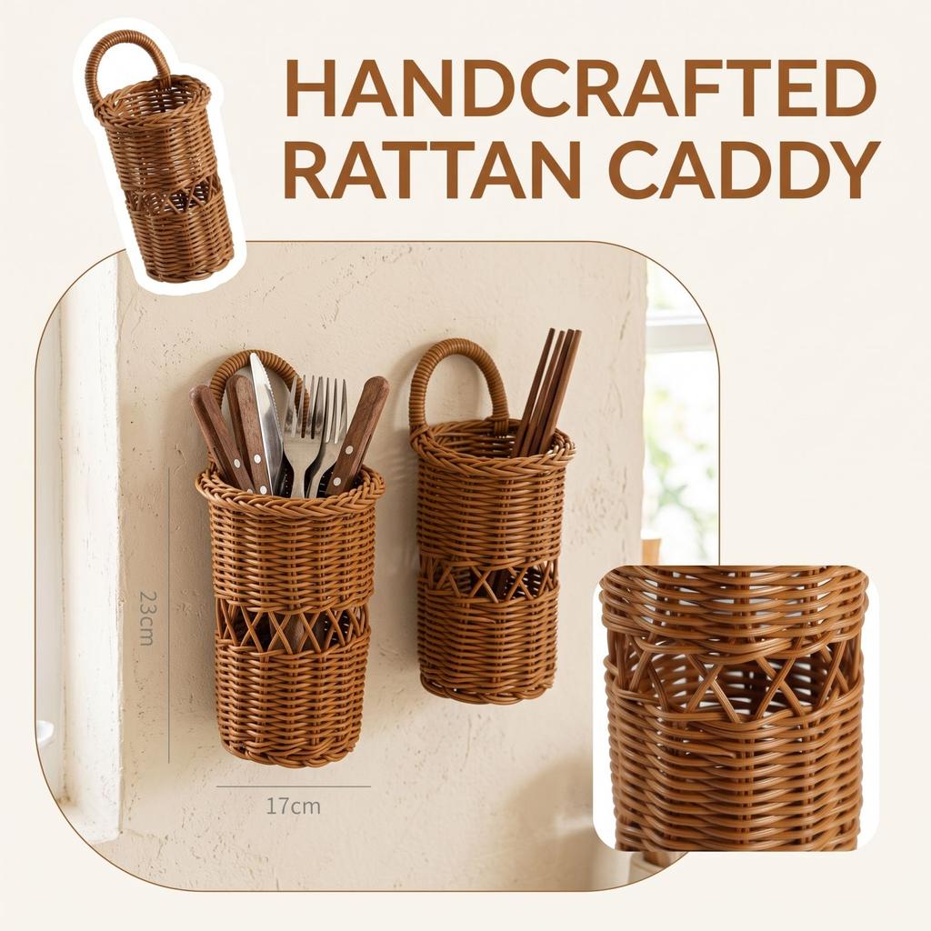Handwoven Wall Hanging for Chopsticks, Cutlery, Toothbrush and Toothpaste, Kitchen and Bathroom Storage Holder
