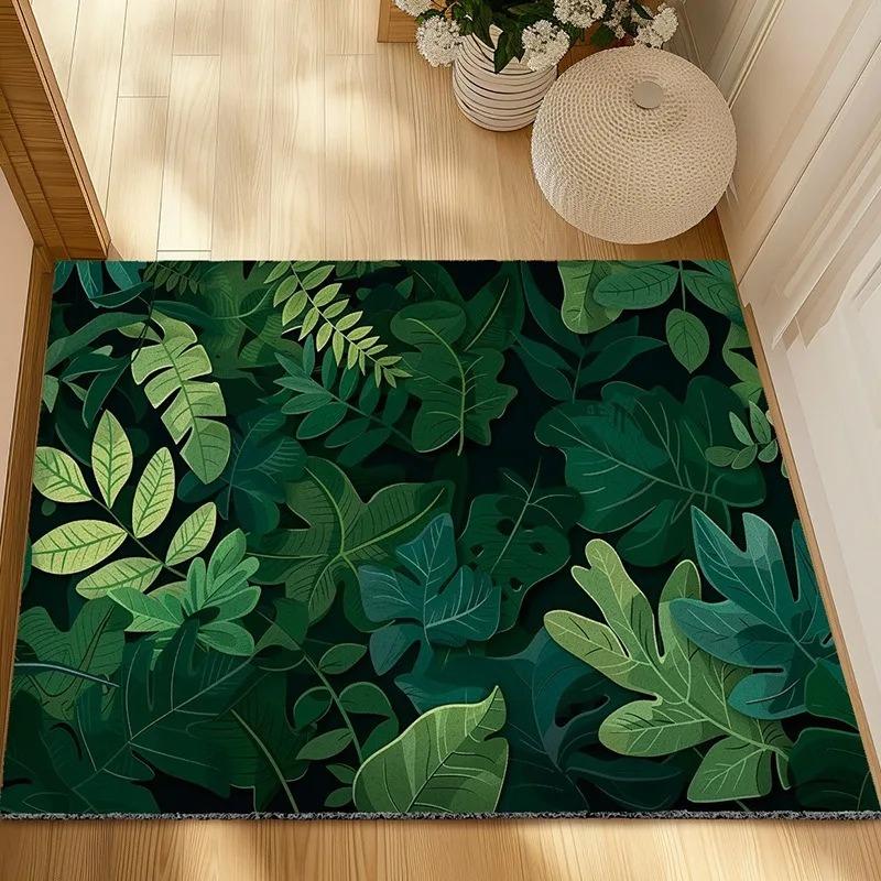 Tropical Plant Doormat, Leaf Pattern Mat Non-Slip Vibrant Mat, Green Botanical Print Rug for Home Entryway Bedroom Floor 40x60cm