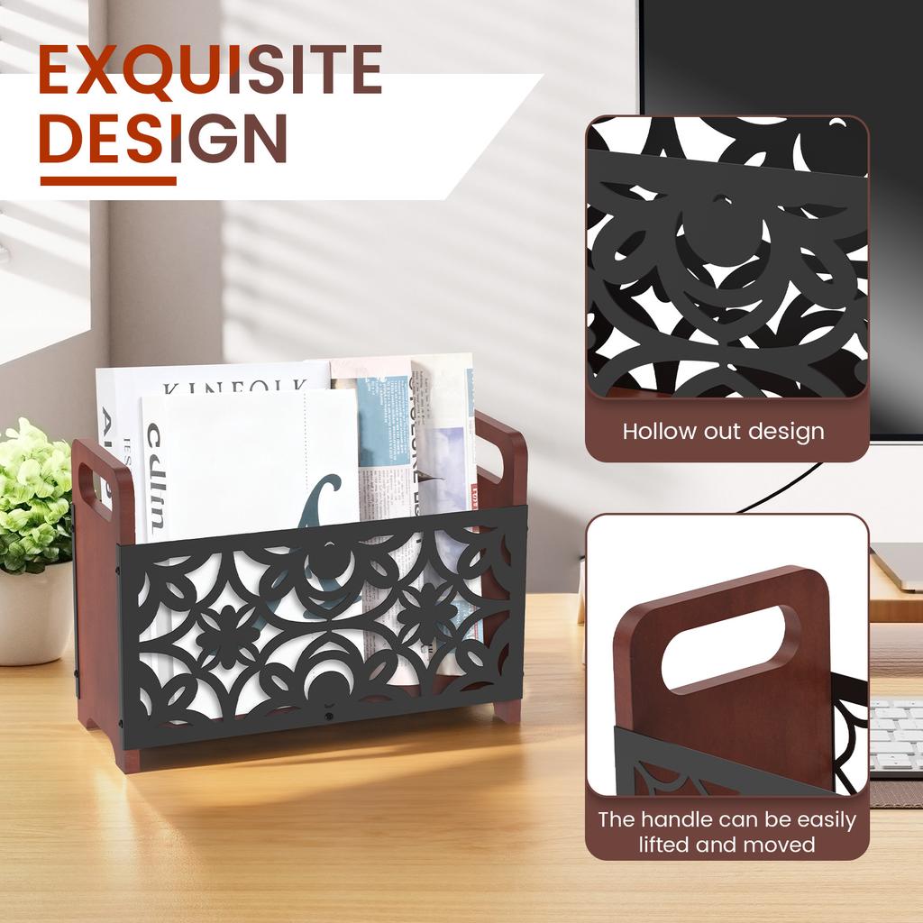 Zeitschriftenständer Holz Metall Schreibtisch Ordner Organizer mit Griff Zeitungsaufbewahrungskorb für Couchtisch Schreibtisch Dekoration