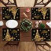 4pcs Christmas Placemats, Black and Golden Christmas Tree Reindeer Design, Kitchen Table Mats, Western