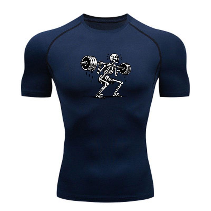 Men's Compression Fitness T-Shirt, Skeleton Weight Lifting P