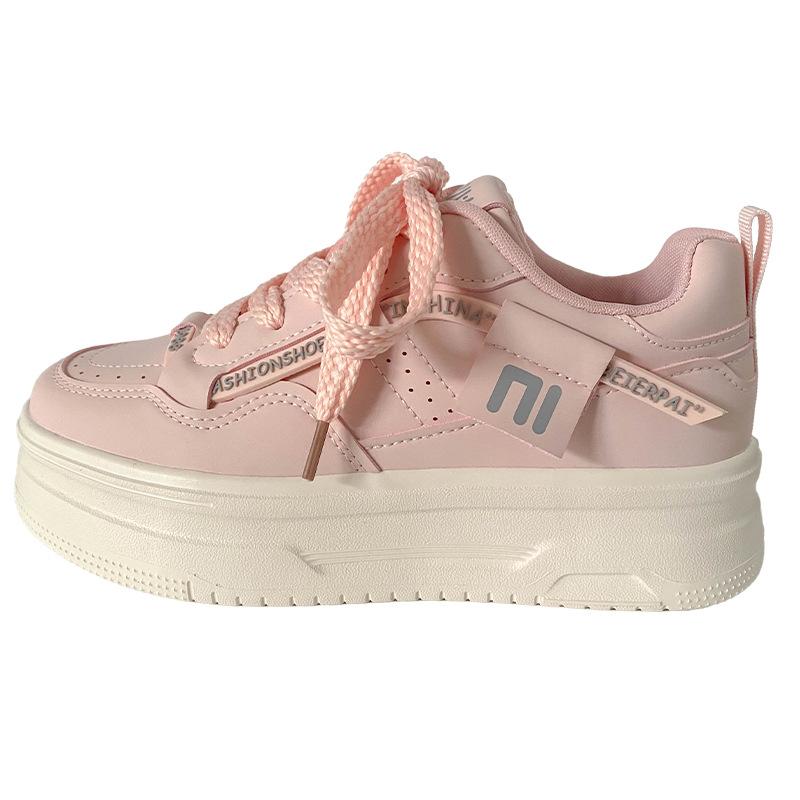 

LZ6063 латексная стелька/толстая подошва, женская обувь, весна, новинка 2025 г., кожаная поверхность, усиливающая круглый нос, белая женская обувь 35 розовый