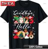 Auf Wiedersehen 2025 Hallo 2026 Frohes Silvester Weihnachten Xmas Geschenk Unisex T-Shirt Retro Frisch Süß Grafik Herren T-Shirts Schick Süß