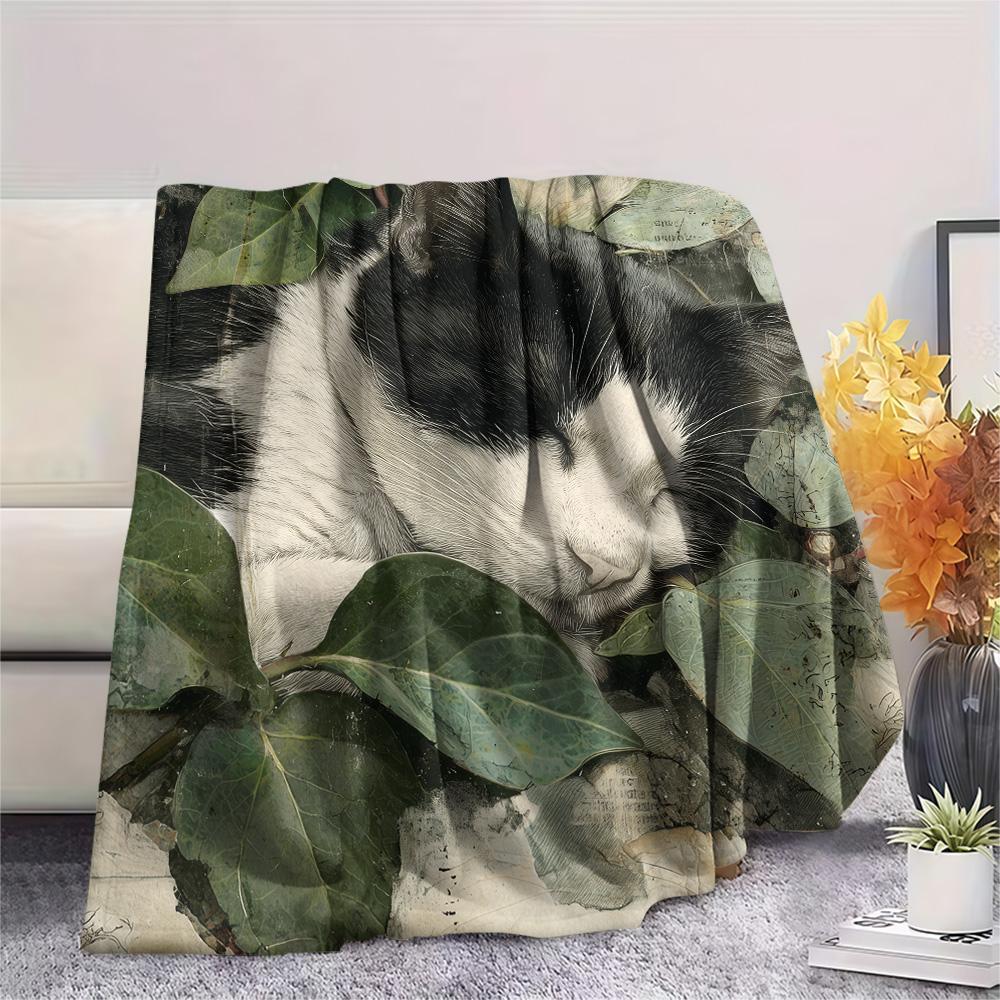 Sleeping Cats Print Flannel Blanket, High Quality Comfortable for All Seasons, Home Decor, Warmth and Comfort