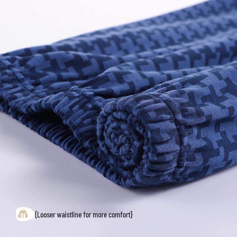 Herren Revers Strickjacke Baumwoll Pyjama Set - Frühling/Herbst, Lockere Passform, Langarm/Hose, Zweiteiliges Set