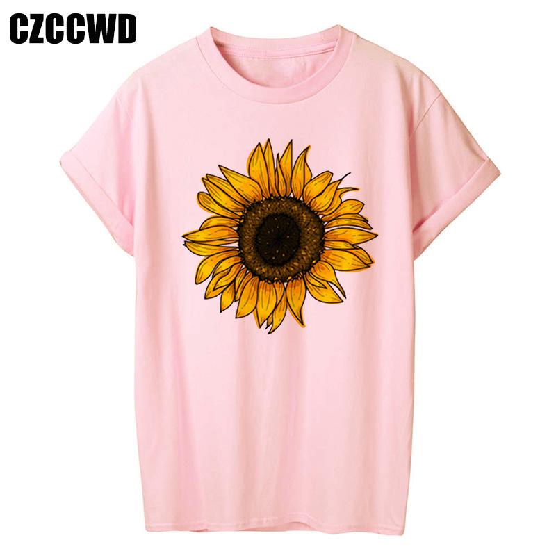 Sunflower Bee Kind Yellow Women Tshirt Aesthetics Graphic Short Sleeve Cotton Polyester T Shirts Female Camisetas Verano Mujer