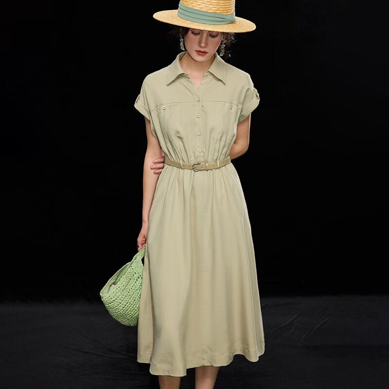 Wudao Tencel Linen Blend Short-Sleeve Shirt Dress with Belt