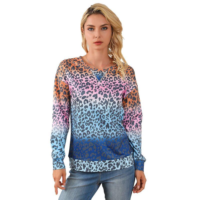 

Big Sale Special Offer Leopard Print Print Long Sleeves T-shirt Female 2025 Fashion Niche Style Gradient Color Matching round-Neck Pullover Leopard print Size XL fit (70.00 kg-75.00 kg