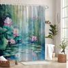 Colored Painted Lotus Pond Shower Curtain Washable Dirt-Resistant Shower Head Waterproof Polyester Bath Curtain For Home Decor
