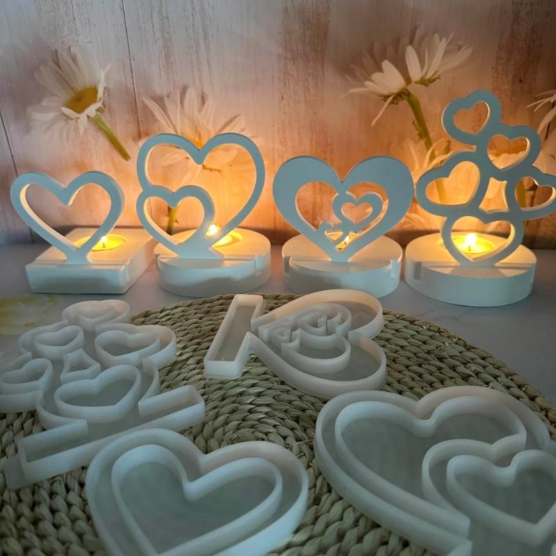 Heart Candlestick Molds Love Heart Candle Holder Molds with Base for DIY Craft Tealight Candle Holder Room Decorations