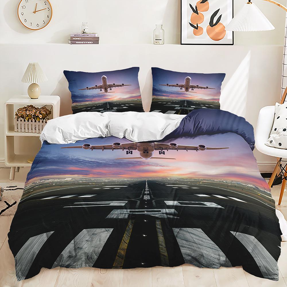 

Three-Piece Aircraft Quilt Cover Two-Piece Bedding Kit Digital Printing Pillowcase 135 * 200 (two-piece set) 90g