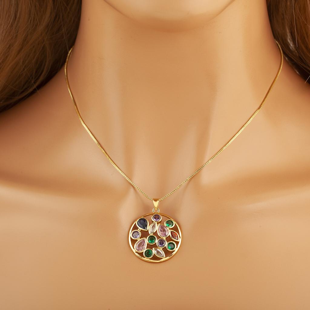 Nidin Hot Sale Round/Water drop/Star Shape Full Colorful Zircon Charm Pendant Necklace For Female Elegant Aesthetic Jewelry Gift