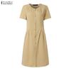 ZANZEA Women Daily Casual V-Neck Solid Color Summer Short Sleeve Dress