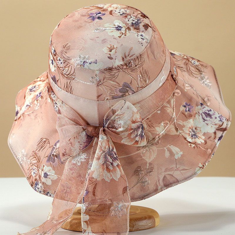 Women's Summer Fashion Sunshade and Sunscreen Sun Hat Breathable Flower Outing Organza Large Edge Sunshade Beach Hat