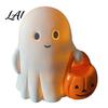 Warm Light Ghost Decor Halloween Holding Pumpkin Figurine Spooky Statue with Night Light Resin Ornament for Desk Tabletop Centerpiece
