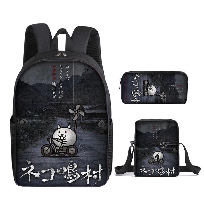 The Battle Cats Rucksack Dreiteiliges Set für Kindergartenkinder, Rucksack mit großem Fassungsvermögen, Umhängetasche, Federmäppchen