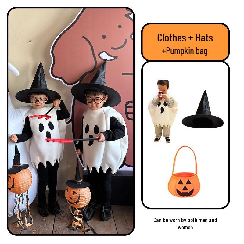 Halloween Pumpkin Ghost Costume Set for Boys with Cloak, Cape & Props
