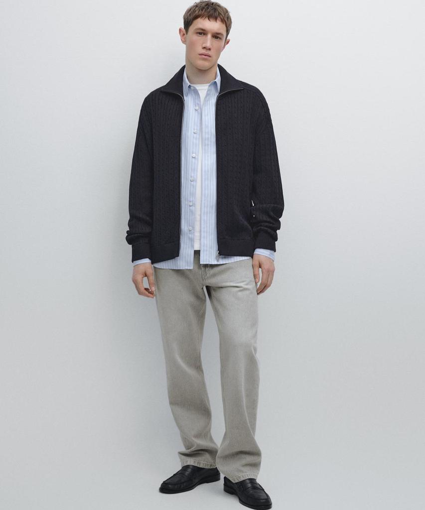 Massimo Dutti Cotton Cable Knit Zip-Up Cardigan