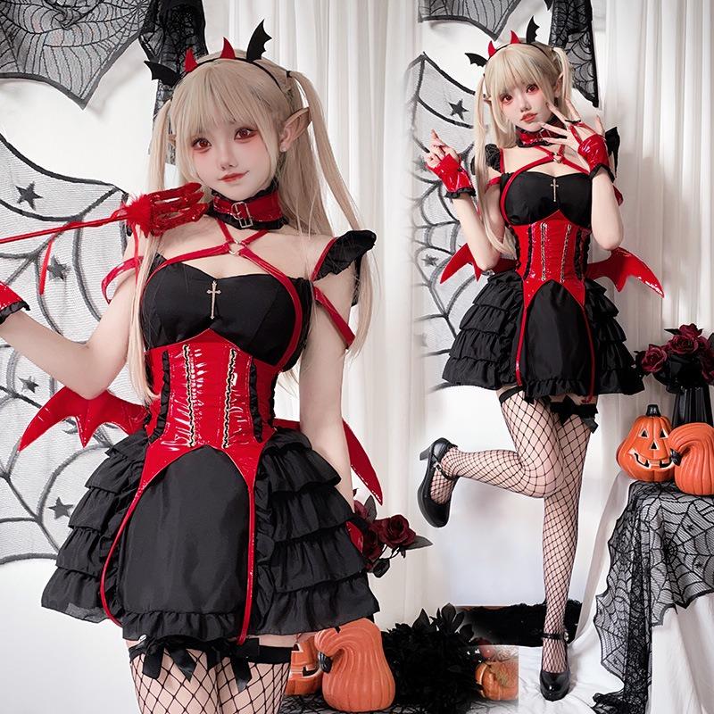 Halloween Costume Adult Diablo Goth Maid Costume Sexy Imp Anime Cosplay Bat Costume