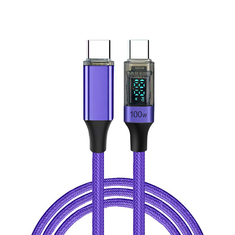 

USB C Cable PD 100W Digital Display USB C to C Data Cord 0.5M/1M/2M Quick Charge Type-C Charging Line for Mobile Phone Laptop 0.5M фіолетовий
