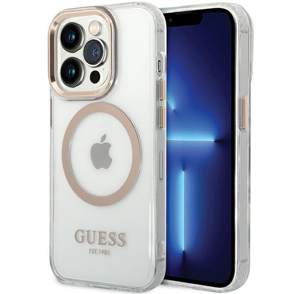 Guess Guhmp15Shtrmd Iphone 15 / 14 / 136.1 Złoty/Gold Hard Case Metal Outline Magsafe