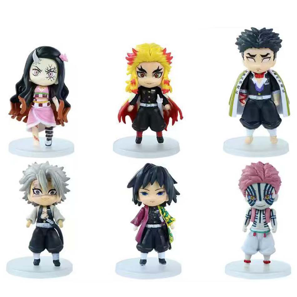 Anime 9cm Demon Slayer Figure Nezuko Tanjirou Zenitsu Inosuke Kyoujurou Giyuu Kawaii Qposket PVC Model Toys children Gift