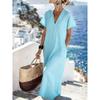 Women Casual Vacation V Neck Short Sleeve Solid Color Loose Maxi Dress